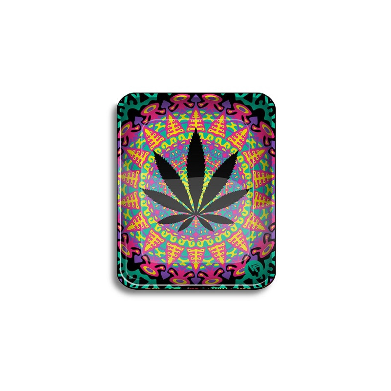 Tabuleiro L "Weed Neon " em metal com 34 x 28cm