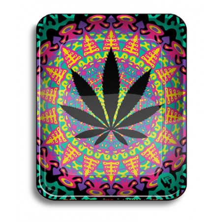 Tabuleiro L "Weed Neon " em metal com 34 x 28cm