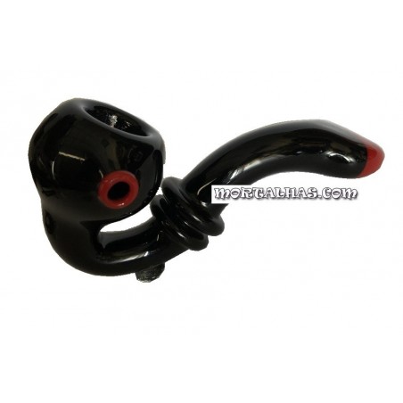 Cachimbo de Vidro curvo preto e vermelho 12cm