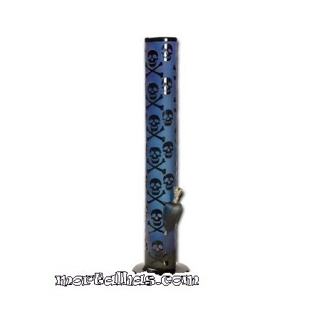 Bongo em Vidro Azul c/ caveiras 48cm Ø 60mm
